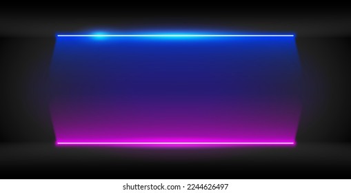 Abstract Neon Illumination. Horizontal glowing background. Stock vector clipart with copy space.