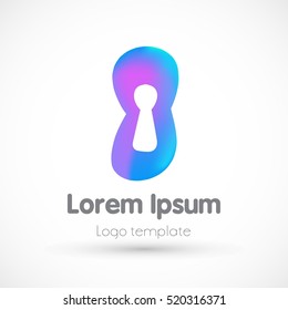 Abstract neon keyhole sign bright logo template