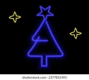 Abstract neon lamp Christmas shape background object glowing icon. Christmas objects in vivid colors. Festive fir with neon light. Icon set, sign, symbol for UI. Vector illustration