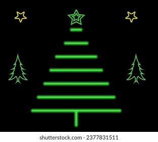 Abstract neon lamp Christmas shape background object glowing icon. Christmas objects in vivid colors. Festive fir with neon light. Icon set, sign, symbol for UI. Vector illustration