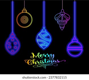 Abstract neon lamp Christmas shape background object glowing icon. Christmas objects in vivid colors. Festive fir with neon light. Icon set, sign, symbol for UI. Vector illustration