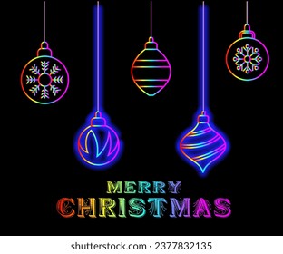 Resumen lámpara de neón icono de fondo de forma navideña objeto de fondo brillante. Objetos navideños de colores vivos. Fir festivo con luz de neón. Conjunto de iconos, signo, símbolo para la interfaz de usuario. Ilustración del vector