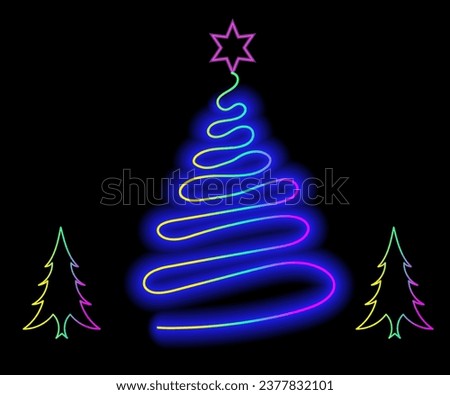 Abstract neon lamp Christmas shape background object glowing icon. Christmas objects in vivid colors. Festive fir with neon light. Icon set, sign, symbol for UI. Vector illustration