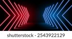 Abstract neon light arrow direction in perspective design. vector design.