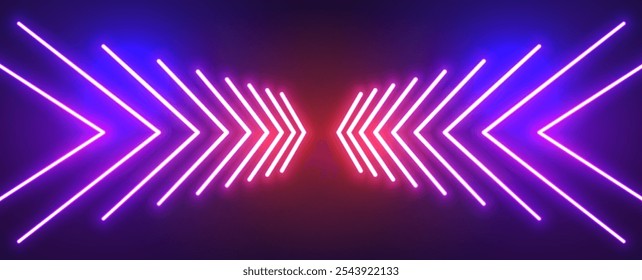 Dirección Abstractas de la flecha de la luz de neón en el diseño de la perspectiva. Diseño del Vector.