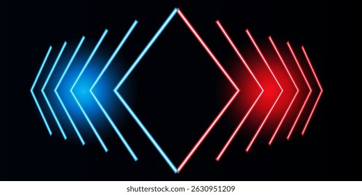 Abstract neon light arrow direction in perspective design. modern vector ilustration