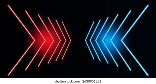 Direção de seta de luz de néon abstrato em design de perspectiva. ilustração vetorial moderna