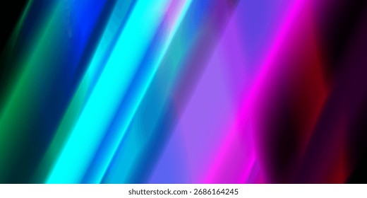 Abstractas fondo de luz de neón con líneas brillantes vibrantes en degradado azul, rosa y púrpura. Diseño de Fondo de pantalla digital futurista con desenfoque de movimiento suave y rayas de luz coloridas.