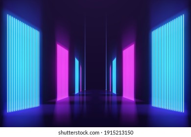 Abstract neon light corridor background