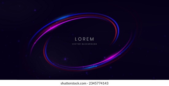 Abstract neon light curved blue, red and pink on dark blue background with lighting effect. You can use for ad, poster, template, business presentation. Vector illustration