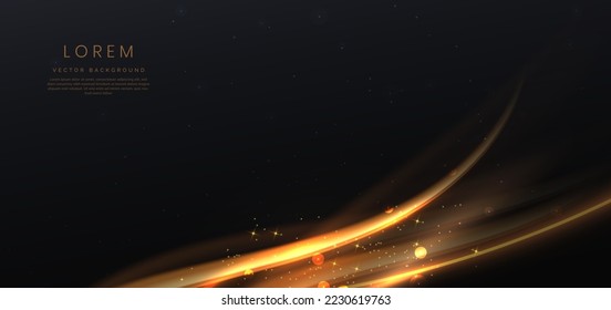 Abstract neon light curved golden on black background. You can use for ad, poster, template, business presentation. Vector illustration