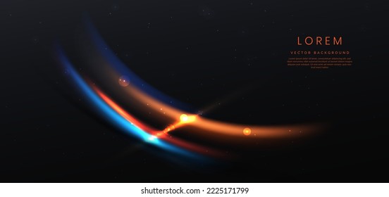 Abstract neon light curved orange and blue on black background. You can use for ad, poster, template, business presentation. Vector illustration