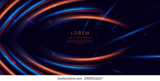 Abstract neon light curved orange and blue on dark blue background. You can use for ad, poster, template, business presentation. Vector illustration