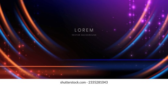 Abstract neon light curved orange and blue on dark blue background. You can use for ad, poster, template, business presentation. Vector illustration