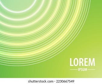Resumen del fondo verde claro del neón. Patrón de espiral de la línea de onda circular, fondo de pantalla de textura redonda giratoria. Plantilla de banner colorida con diseño de formas degradadas. Presentación de diseño de lujo.