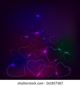 Abstract neon light heart design vector background. Happy Valentines Day. Vector illustration.