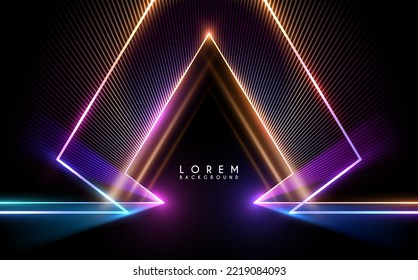 Abstract neon light lines frame on black background
