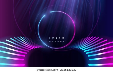 Abstract neon light lines with ring template