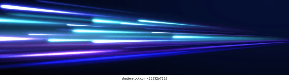 Abstract neon light motorway background. Light arc in neon colors, in the form of a turn. Magic bright shine glow of energy lines, shiny swirl power waves flow, electric trail glowing in dark backgrou