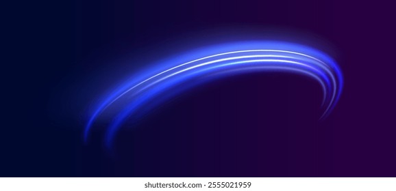 Abstract neon light motorway background. Magic bright shine glow of energy lines, shiny swirl power waves flow, electric trail glowing in dark background. Effect, png, wave,neon,line, speed, wavy. 