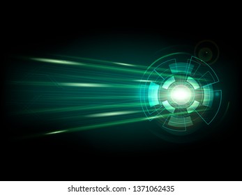 Abstract neon light radius. shine circles round frame with neon light lines glowing green. luminous swirling on black background. Vector illuatration.