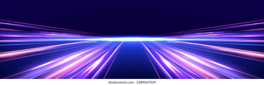 Abstract neon light rays background. A Colorful Motion Background of City Light Trails. Vector speed of light in space on dark background.	