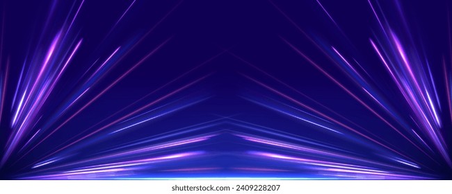 Abstract neon light rays background. A Colorful Motion Background of City Light Trails. Vector speed of light in space on dark background.	