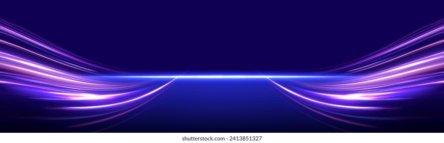 Abstract neon light rays background. A Colorful Motion Background of City Light Trails. Vector speed of light in space on dark background.	