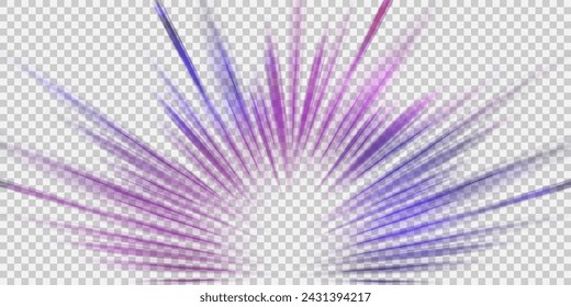 Abstract neon light rays background. A colorful motion background of city light trails. Vector PNG. Image of speed motion on the road.