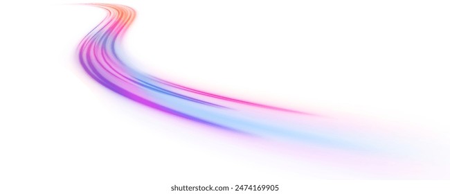 Abstract neon light rays background. abstract speed movement pattern with shiny glowing blurred line shape, gradient color. Vector purple and blue glowing lines air flow effect. PNG.	
