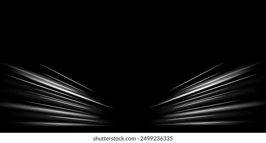 Abstract neon light rays background. A Colorful Motion Background of City Light Trails. Purple glowing wave swirl, impulse cable lines. Long time exposure. Vector