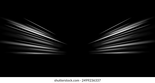 Abstract neon light rays background. A Colorful Motion Background of City Light Trails. Purple glowing wave swirl, impulse cable lines. Long time exposure. Vector