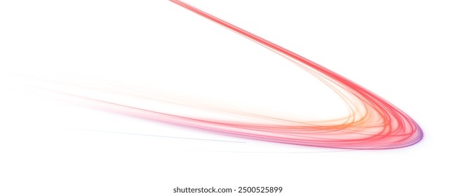 Abstract neon light rays background. A colorful motion background of city light trails. Vector PNG. Image of speed motion on the road.	