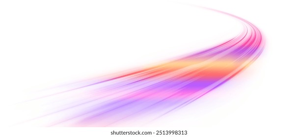 Abstract neon light rays background. A colorful motion background of city light trails. Vector PNG. Image of speed motion on the road.	