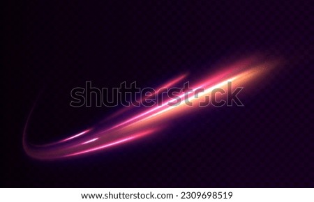 Abstract neon light rays background. A Colorful Motion Background of City Light Trails. Purple glowing wave swirl, impulse cable lines. Long time exposure. Vector	