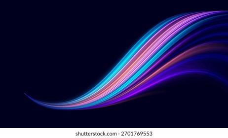 Abstract Neon Light Trails Background – High-Speed Motion Lines, Futuristic Glow Waves, Panoramic Technology Energy Design. Vector.