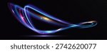 Abstract neon light trails forming a smooth dynamic curve, symbolizing speed, energy flow and futuristic motion on a dark background.
