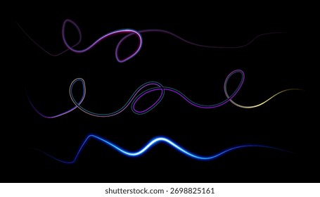 Abstractas rastros de luz de neón sobre fondo negro para el Diseño gráfico