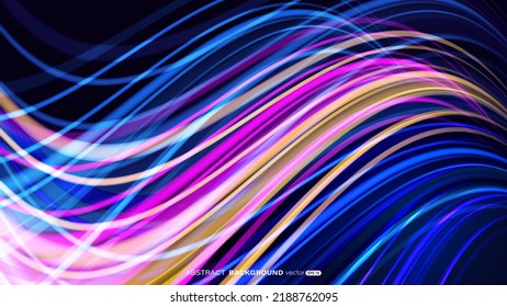 Abstract neon light wavy effect glowing bright flowing curve lines on dark blue background. Futuristic light effect concept. Vector illustration