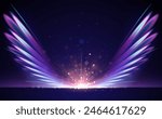 Abstract neon light wings with rays and sparks