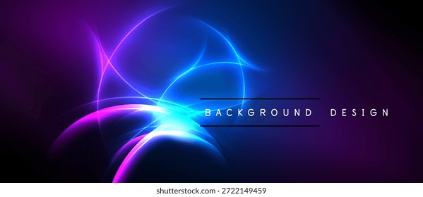 Abstract neon lights create vibrant energy. Purple, blue hues blend into dark background. Modern design element for digital projects.