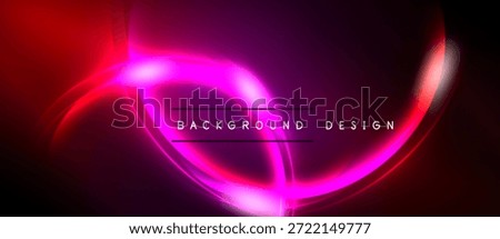 Abstract neon lights form circular shapes. Dark background contrasts vibrant pink, red hues. Text reads background design.