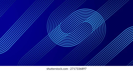 Fondo Abstractas del arte de la línea del neón con diseño circular moderno de la onda. Patrón futurista de línea de resplandor verde azulado sobre fondo mínimo oscuro.