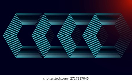 Fondo Abstractas del arte de la línea del neón con diseño circular moderno de la onda. Patrón futurista de línea de resplandor verde azulado sobre fondo mínimo oscuro.