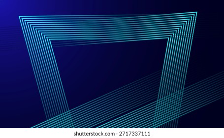 Abstract Neon Line Art Background with Modern Circular Wave Design. Futuristic Teal Glow Line Pattern on Dark Minimal Background.
