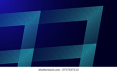 Fondo Abstractas del arte de la línea del neón con diseño circular moderno de la onda. Patrón futurista de línea de resplandor verde azulado sobre fondo mínimo oscuro.