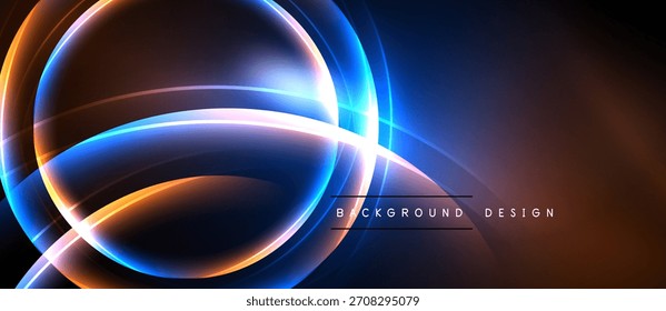 Abstractas líneas de neón crean Formas circulares, brillando sobre fondo oscuro. Elemento de diseño moderno para proyectos digitales.