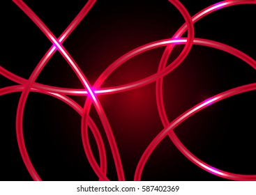 Abstract neon lines on a red background
