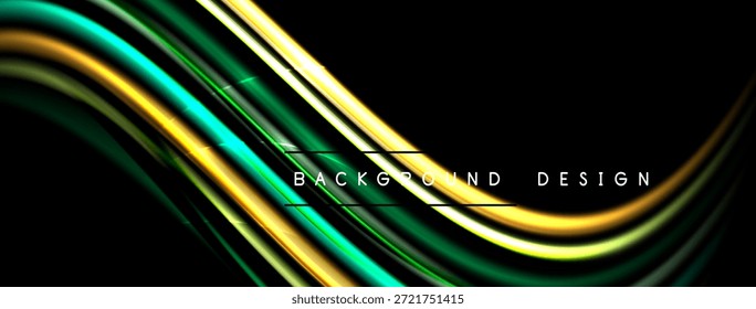 Abstractas líneas de neón sobre fondo negro. Las curvas dinámicas crean un efecto visual moderno. Colores brillantes, Gradientes suaves, diseño elegante.