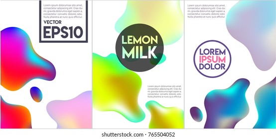 Abstract Neon liquid 3d acid color splash cover vector set. Futuristic fluid paint template. Abstract neon background set.